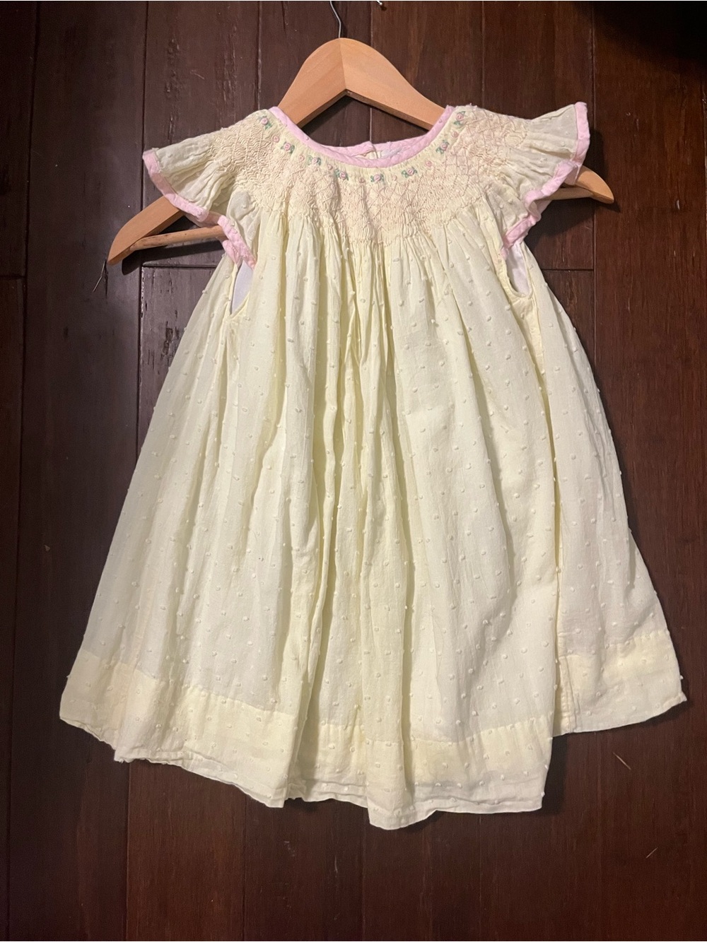 Cream Smocked Flutter-Sleeve Dress for Girls